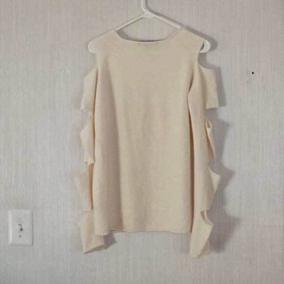 Skull Cashmere Slash Sleeve Sweater Cream Sz M FLAWS - Picture 14 of 16